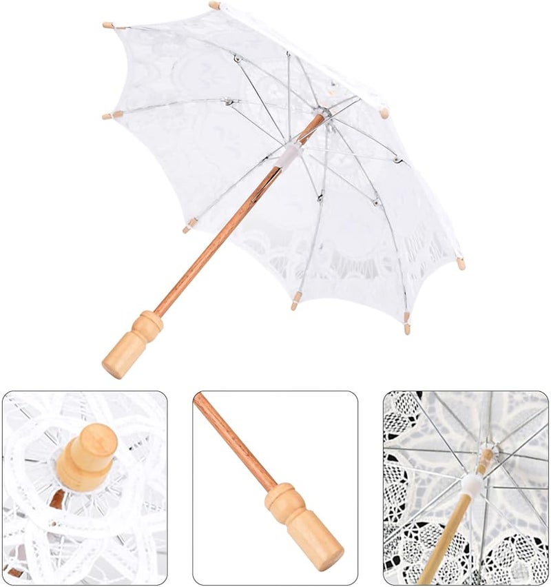 Beige Lace Cotton Wedding Umbrella Elegant Bridal Photography Prop Celebration Decoration - Image 2